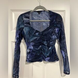 GUESS Floral sheer blue Long Sleeve Top